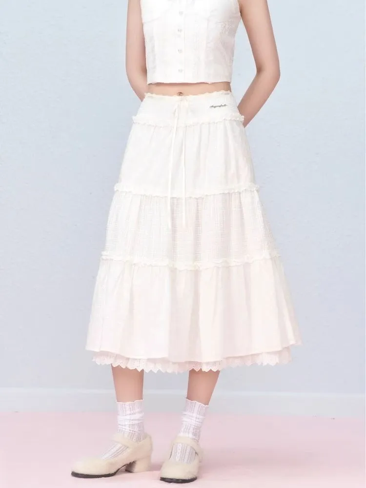 Lace Splicing Mesh Long Skirt【s0000006310】