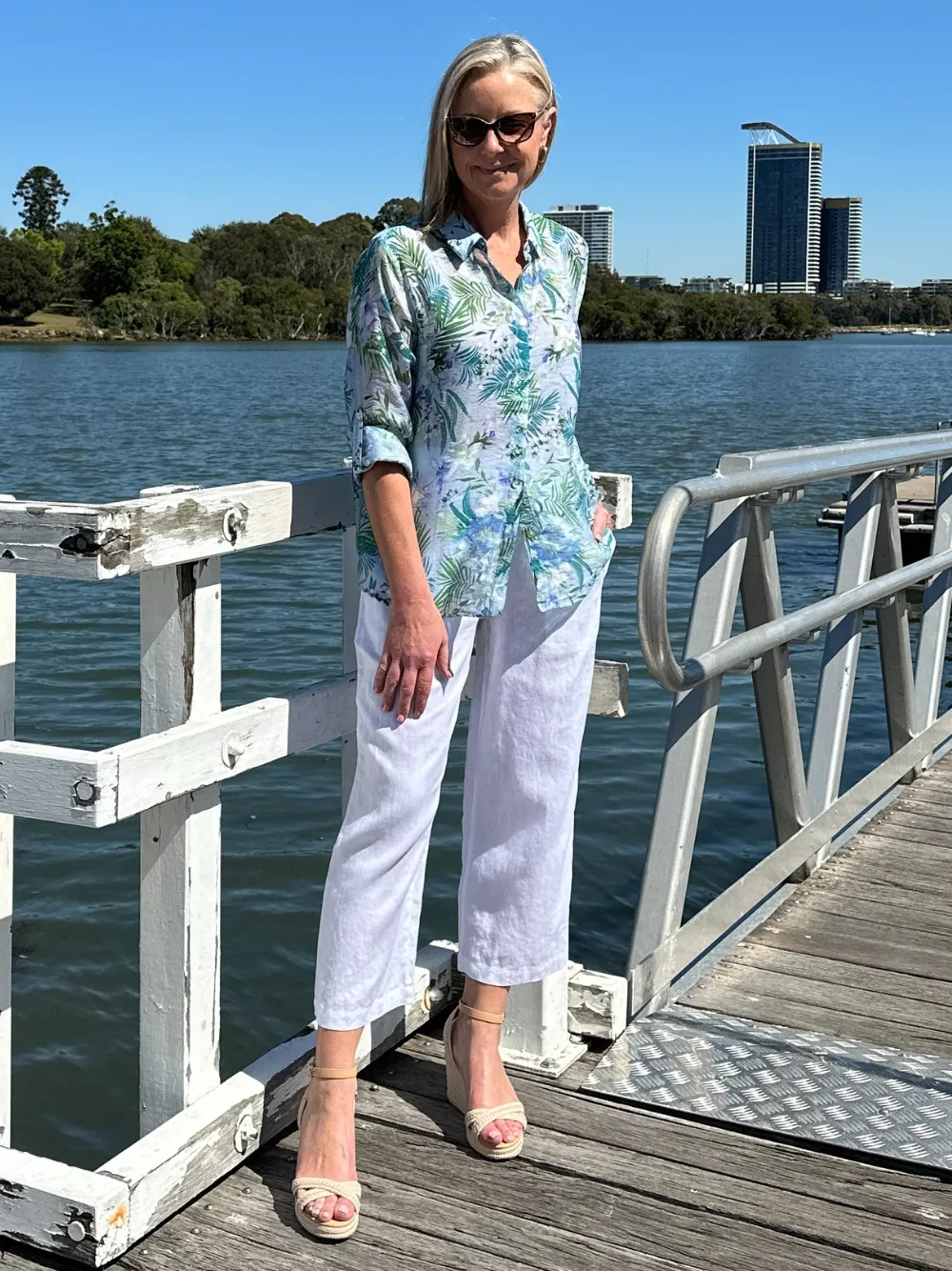 Lara Linen Wide Leg Pant - White