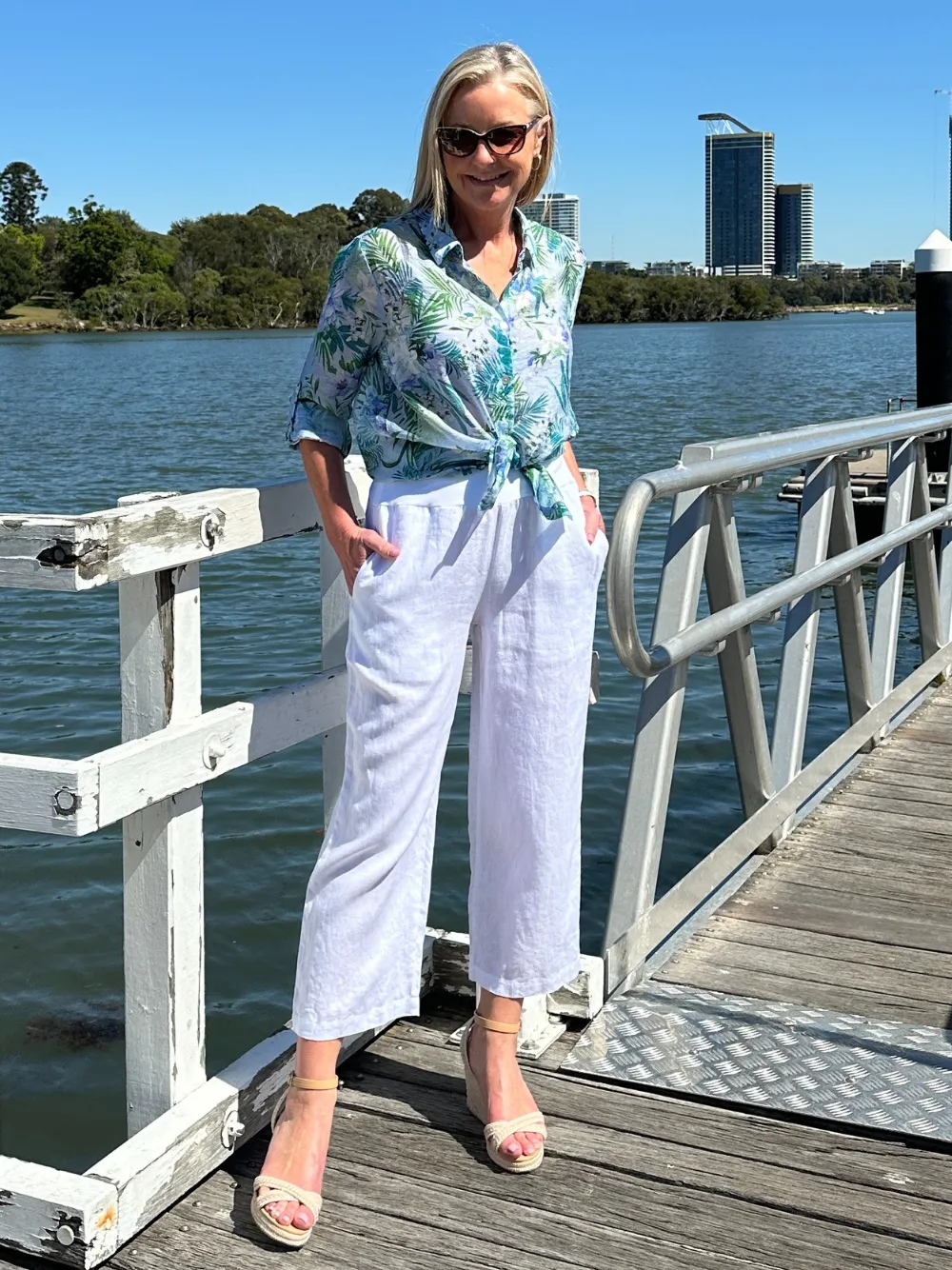 Lara Linen Wide Leg Pant - White