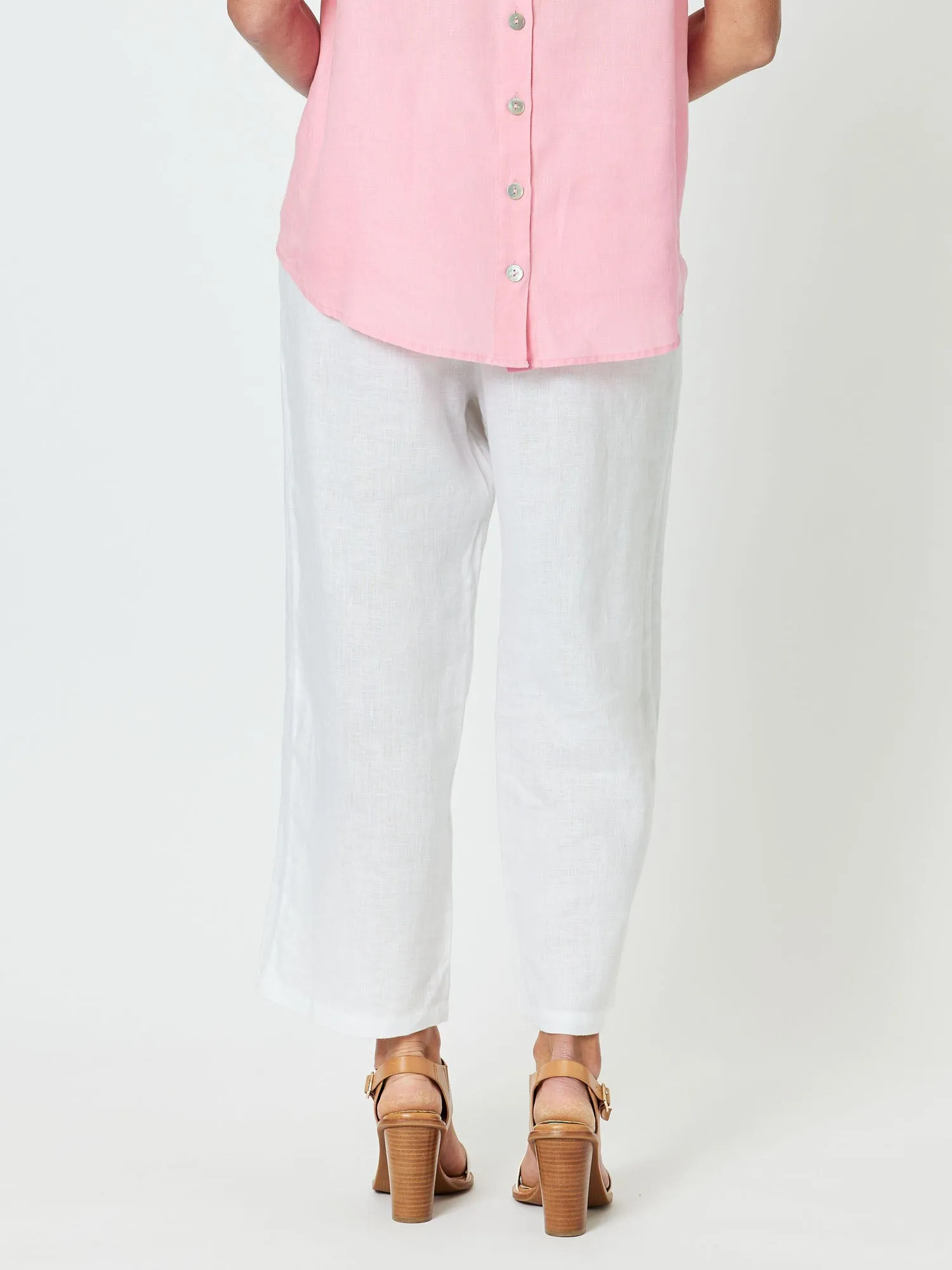 Lara Linen Wide Leg Pant - White
