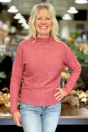 Long Sleeve Mock Neck Sweater Berry