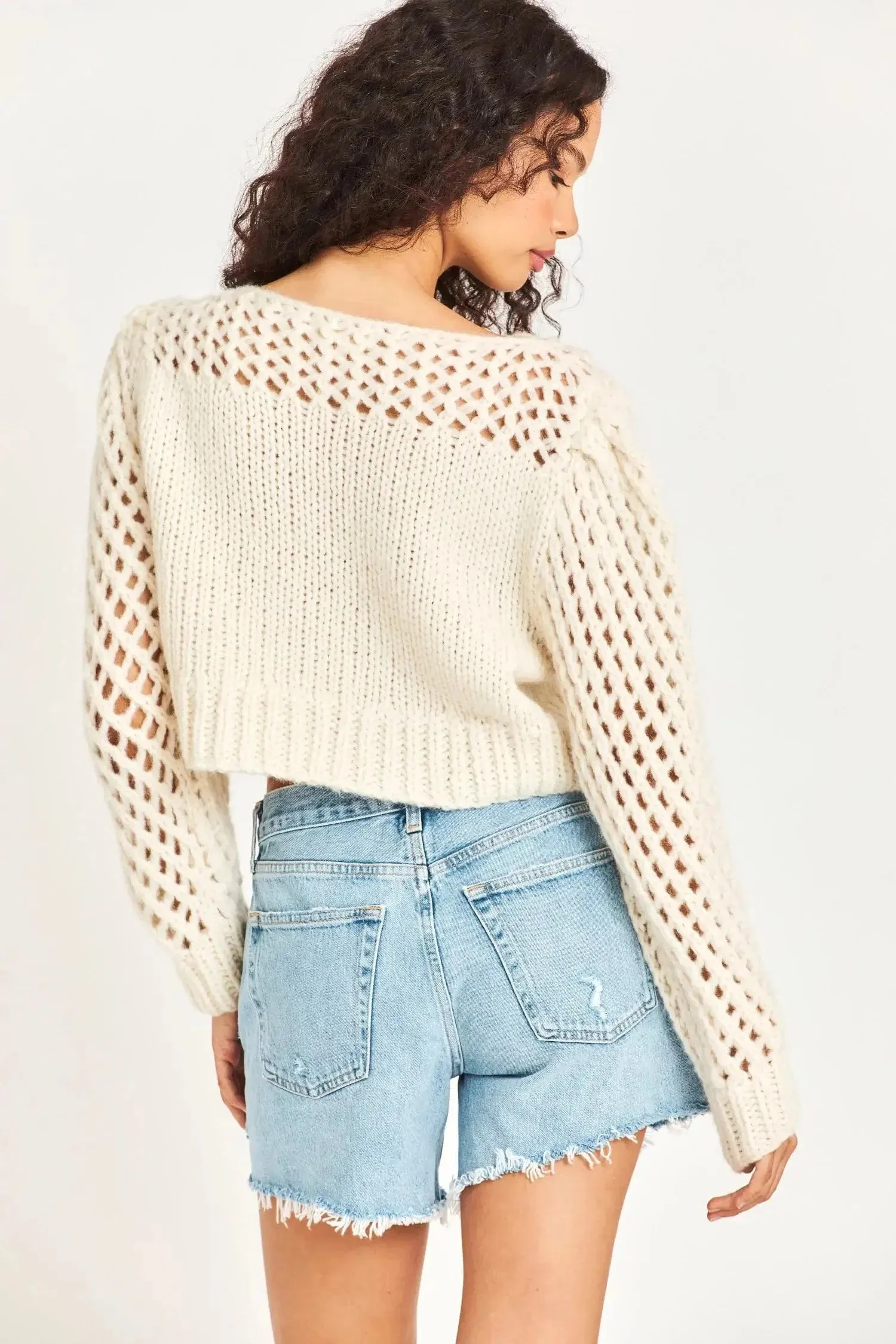 Love Shack Fancy - Larson Crop Pullover in antique white