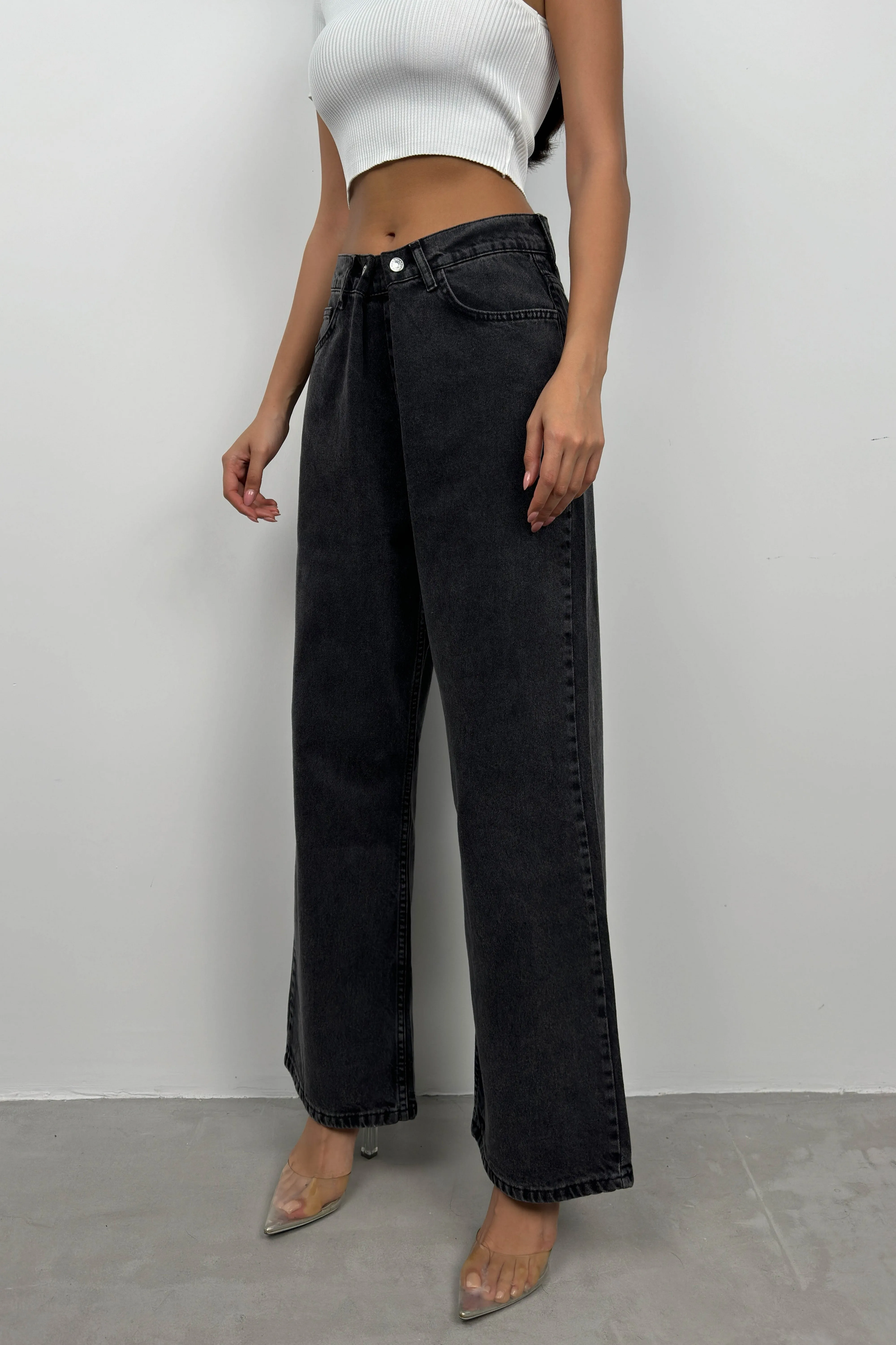 Low Waist Double Button Wide Leg Jeans