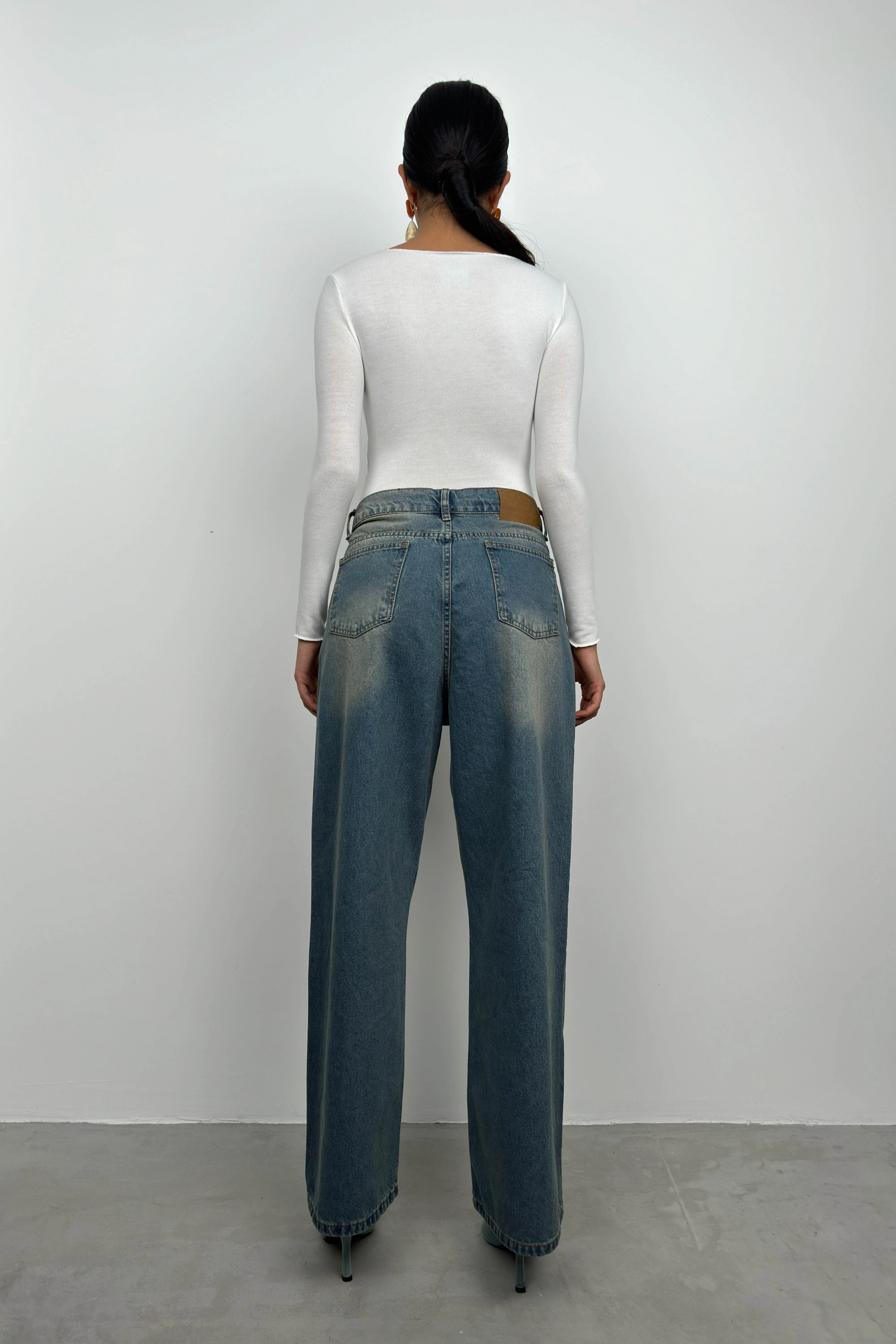 Low Waist Double Button Wide Leg Jeans