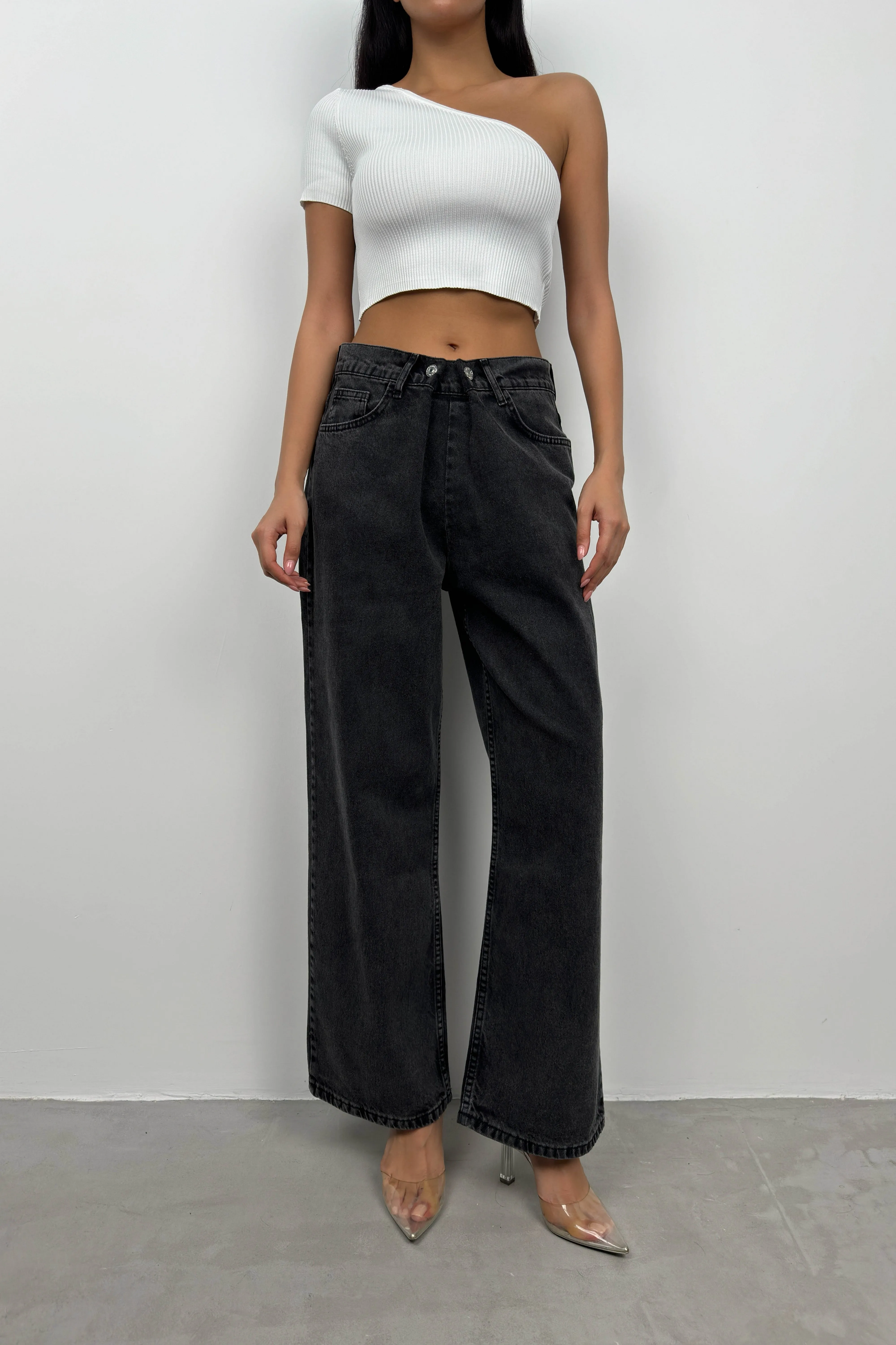 Low Waist Double Button Wide Leg Jeans