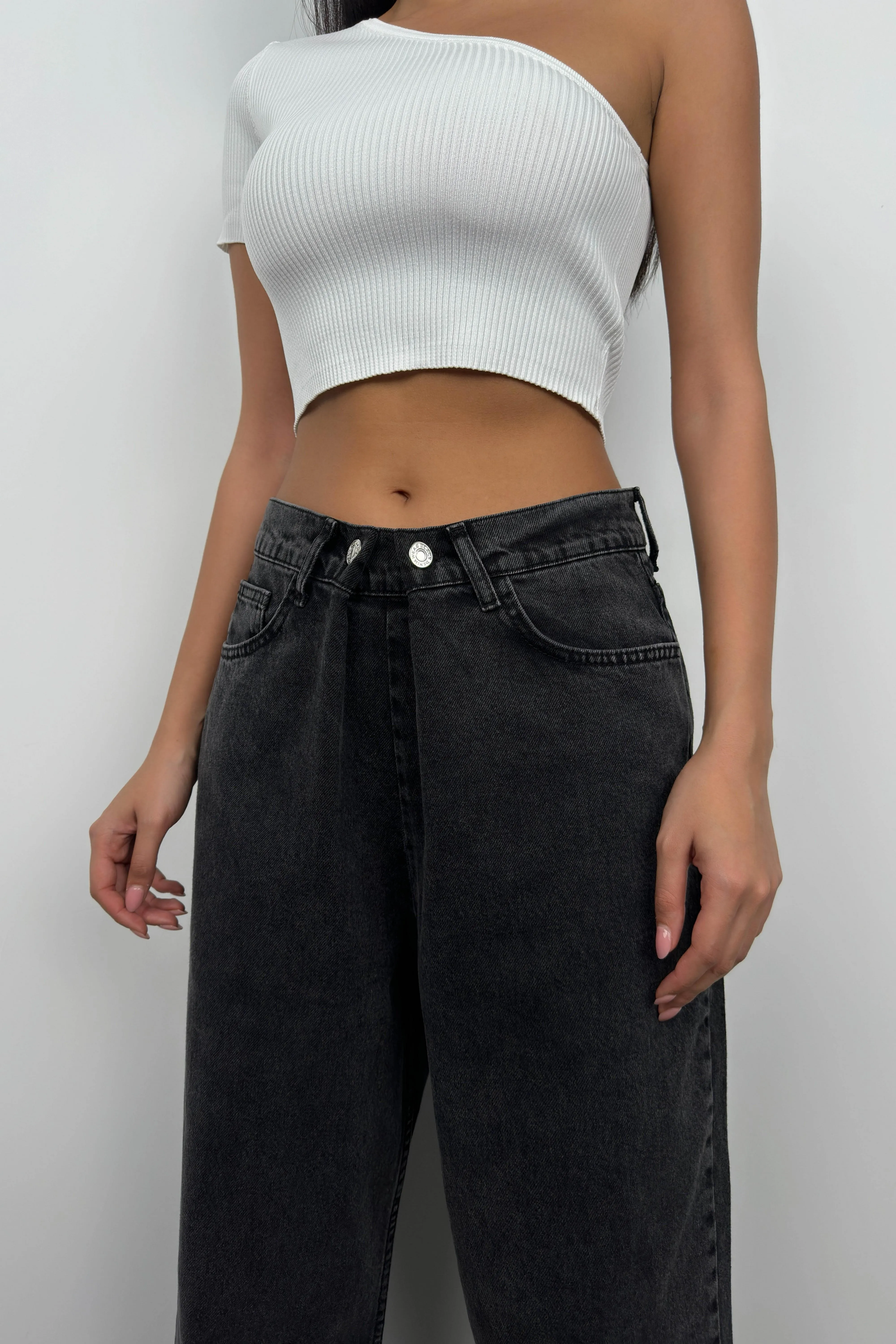 Low Waist Double Button Wide Leg Jeans