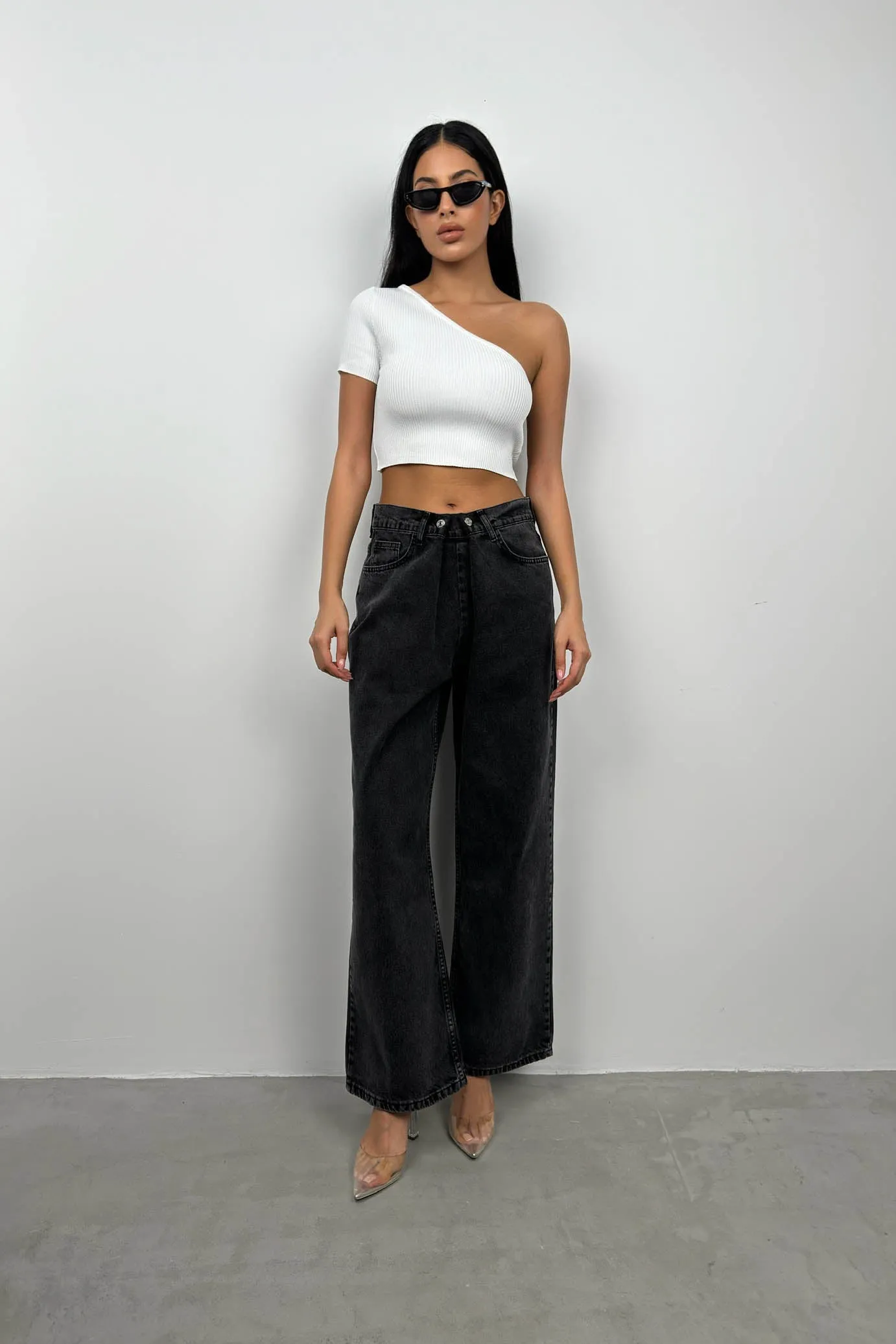 Low Waist Double Button Wide Leg Jeans