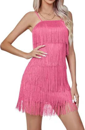 LYANER Women's Sexy Two Piece Outfit Fringe Sleeveless Cami and Short Skirt Sets