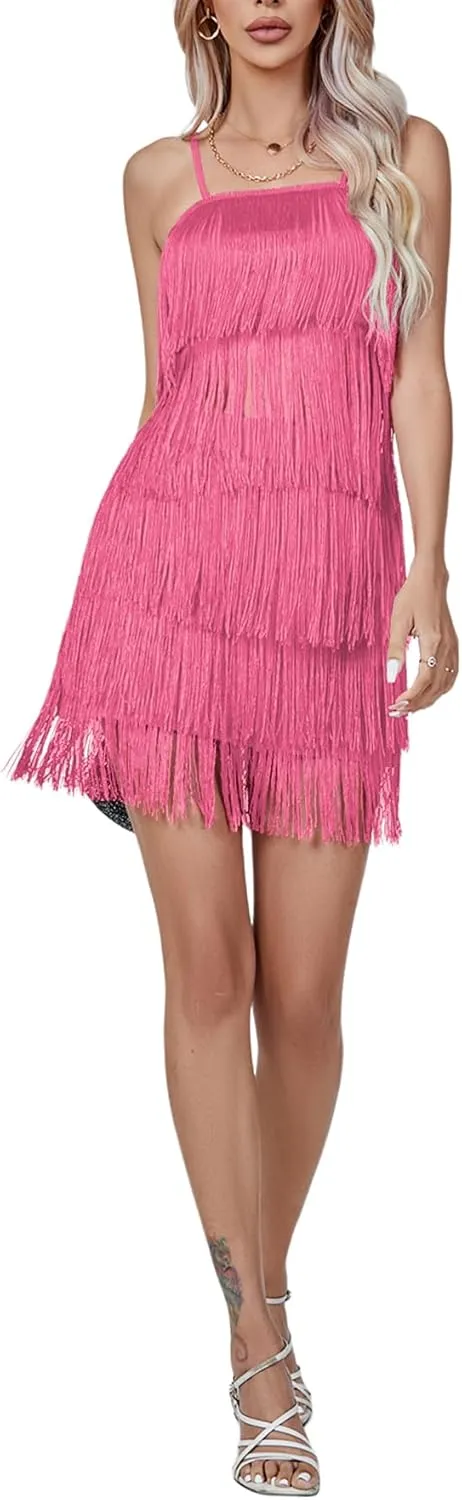 LYANER Women's Sexy Two Piece Outfit Fringe Sleeveless Cami and Short Skirt Sets