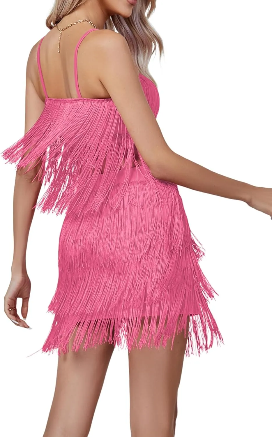 LYANER Women's Sexy Two Piece Outfit Fringe Sleeveless Cami and Short Skirt Sets