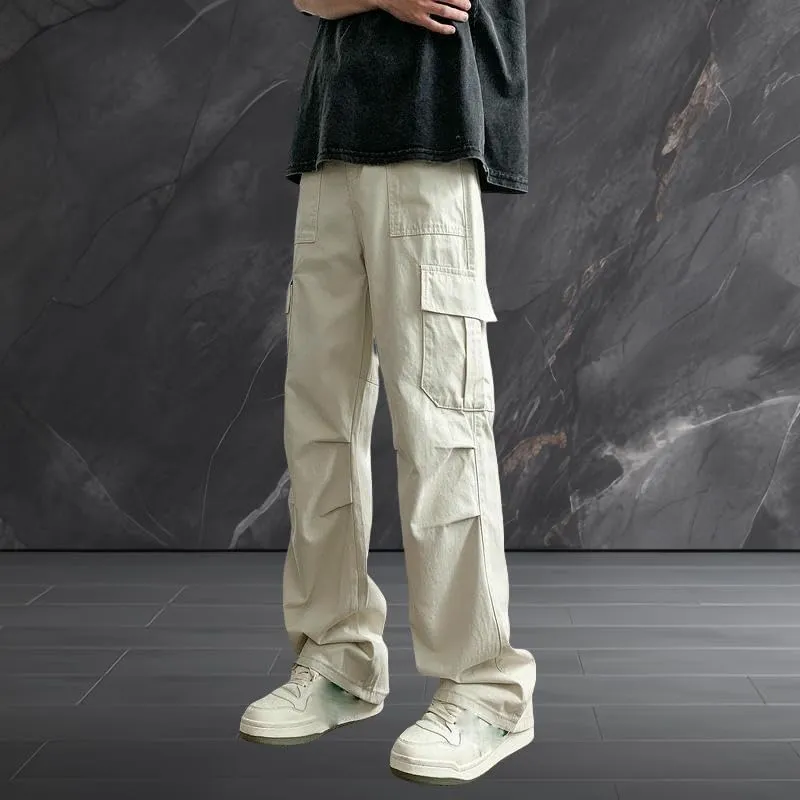 Men's American Retro High Street Straight Wide Leg Casual Trendy INS Style Cargo Pants Long