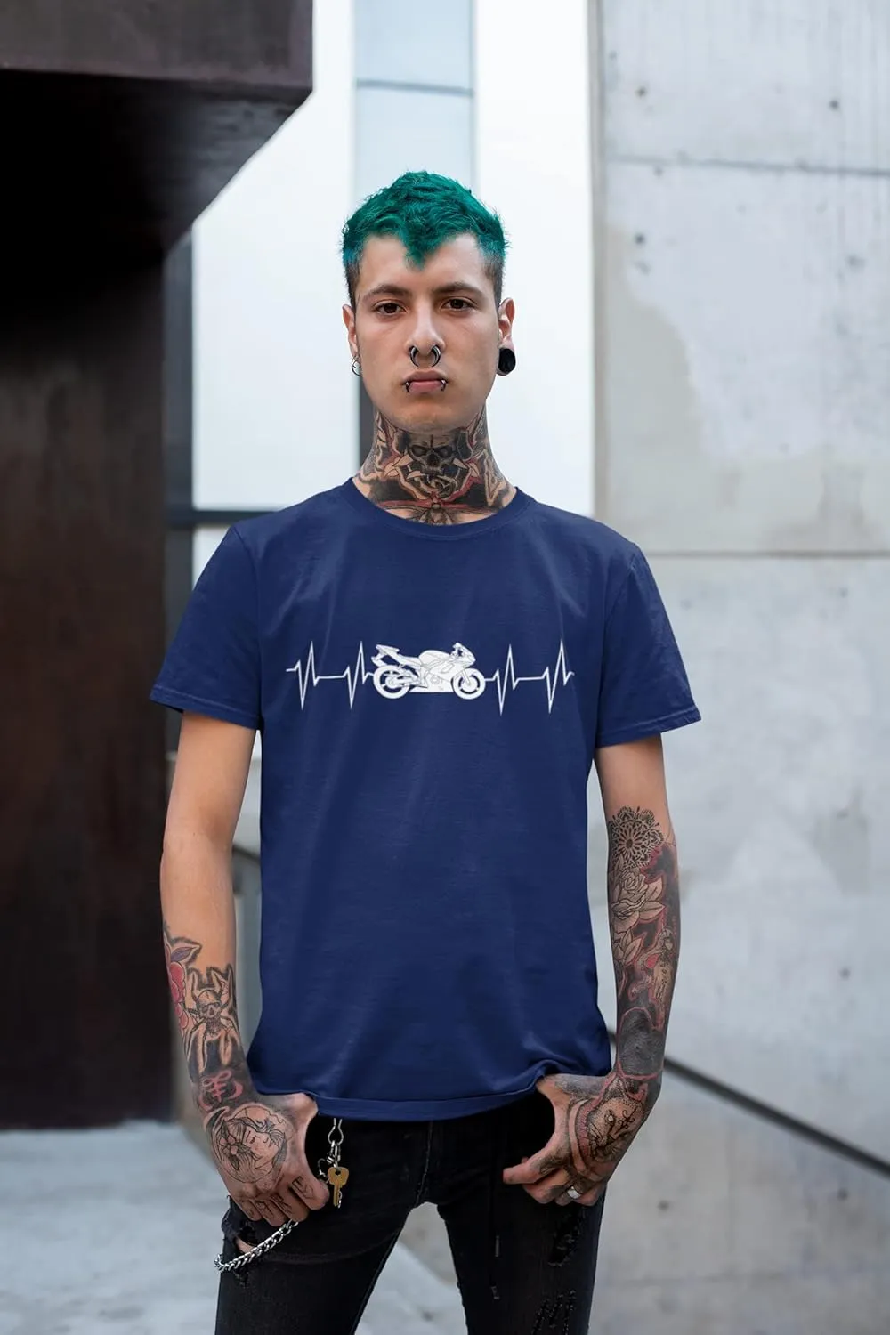 Men's Graphic T-Shirt Motorcycle Heartbeat Eco-Friendly Limited Edition Short Sleeve Tee-Shirt Vintage Birthday