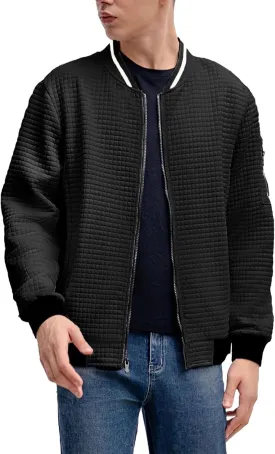 Mens Lightweight Bomber Jackets Casual Waffle Zip Up Fashion Varsity Jacket Plus Size Running Hiking Travel Coat Top