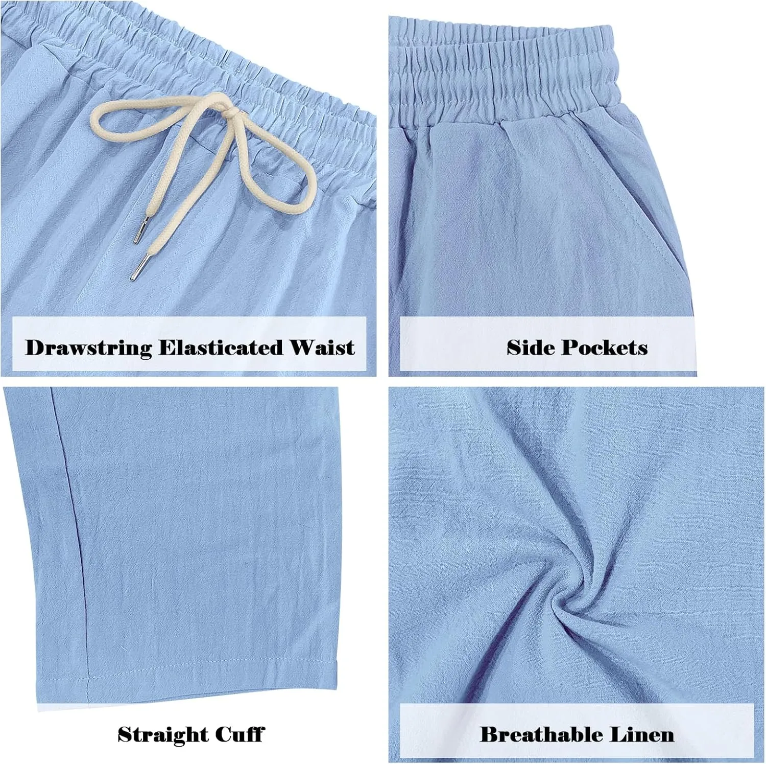 Mens Linen Pants Casual Summer Beach Pants Lightweight Drawstring Yoga Trousers Vacation Cargo Pants with Pockets