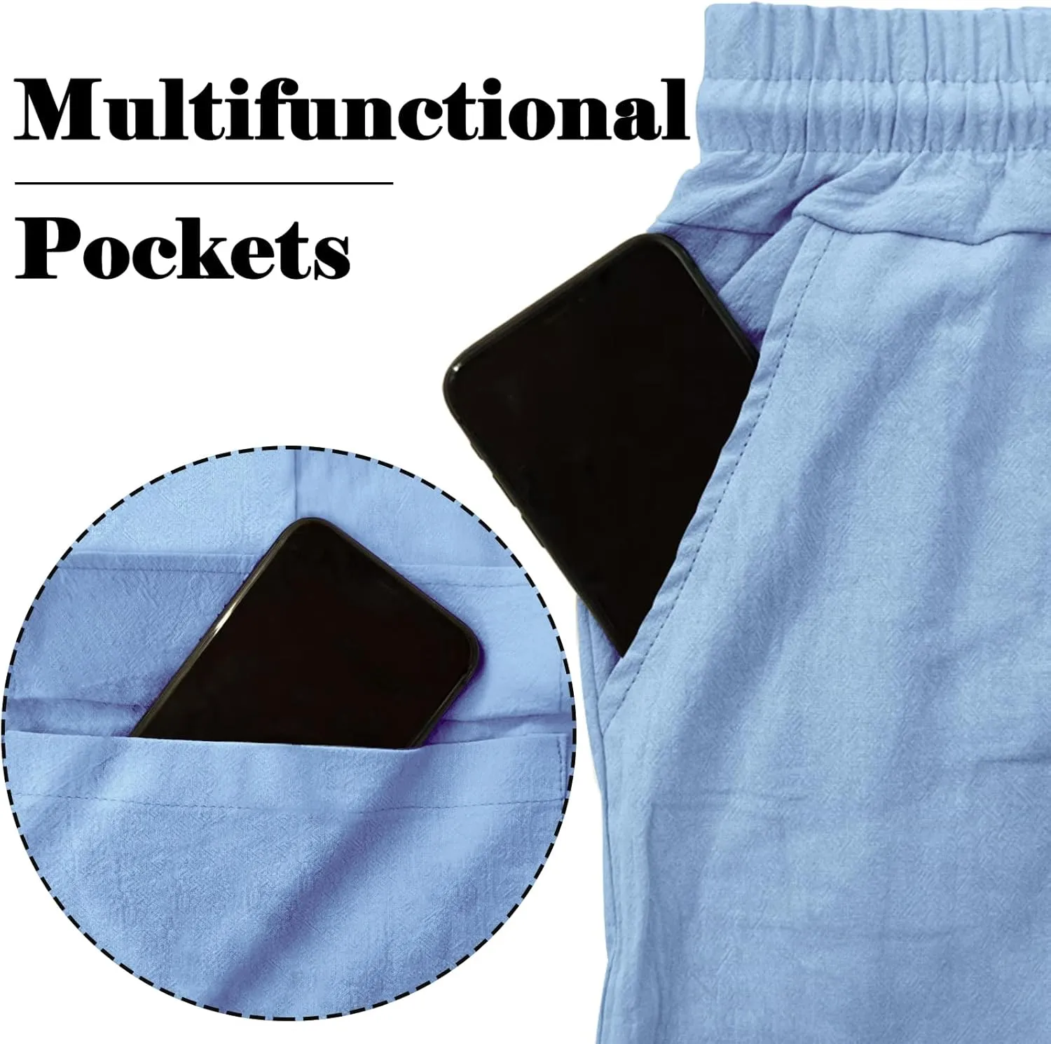 Mens Linen Pants Casual Summer Beach Pants Lightweight Drawstring Yoga Trousers Vacation Cargo Pants with Pockets