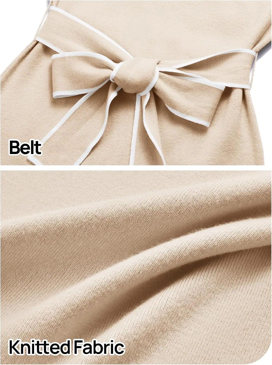 MEROKEETY Women's 2025 Long Sleeve Midi Sweater Dress Fall Mock Neck Color Block Tie Waist Bodycon Knit Dress