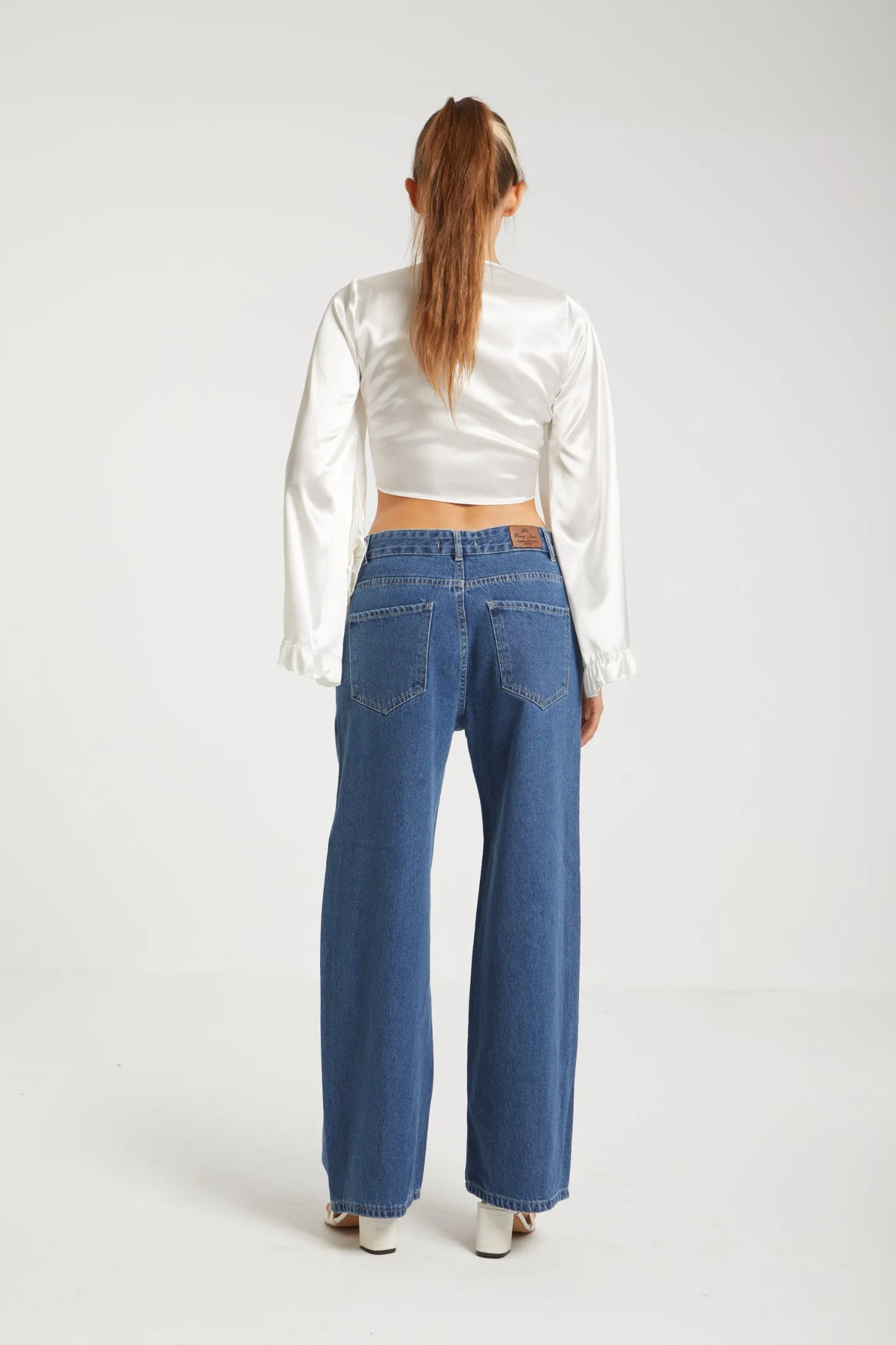 MID RISE WIDE LEG JEANS- MID WASH