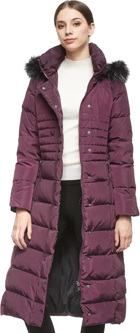 Orolay Women Warm Down Jacket with Hood Fur Long Puffer Coat