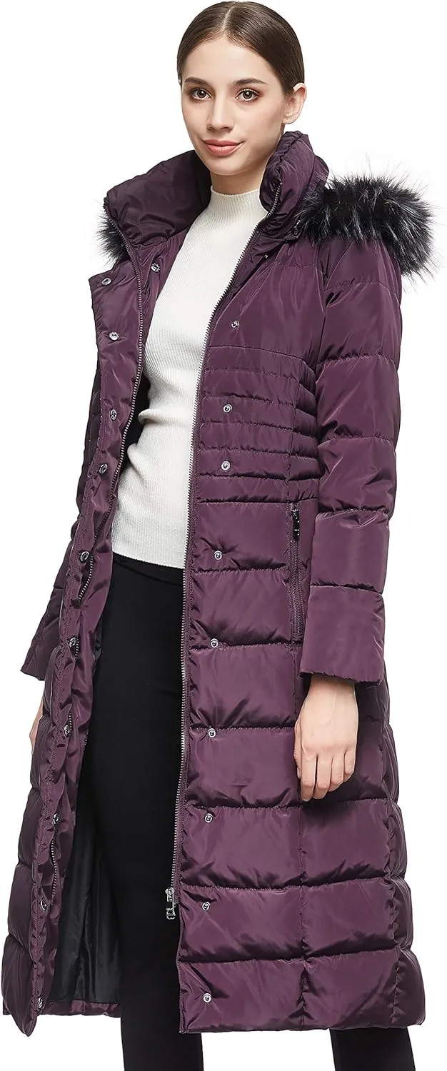 Orolay Women Warm Down Jacket with Hood Fur Long Puffer Coat