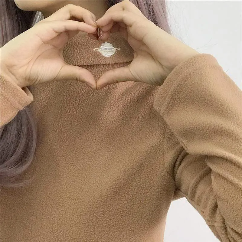 Planet Embroidered Turtleneck Sweatshirt
