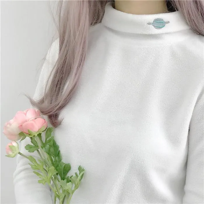 Planet Embroidered Turtleneck Sweatshirt