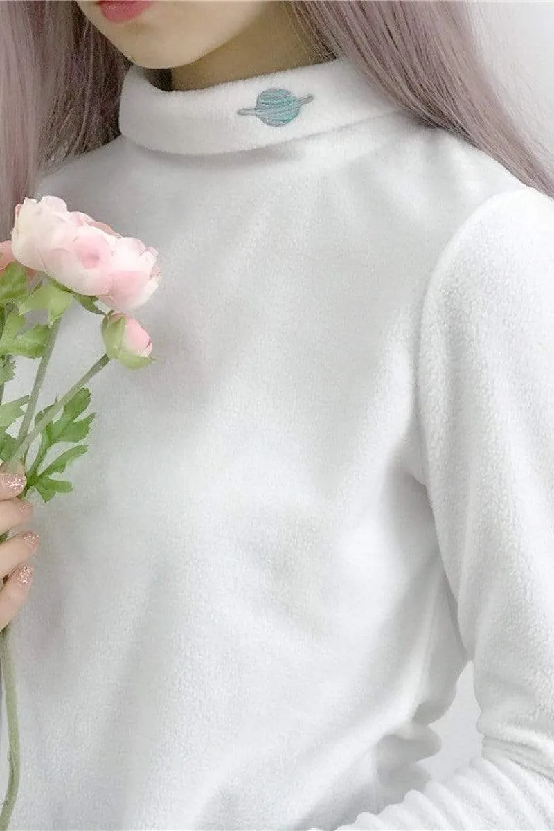 Planet Embroidered Turtleneck Sweatshirt