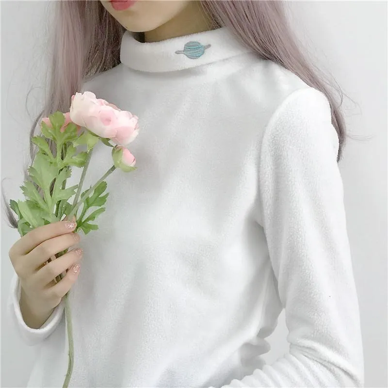 Planet Embroidered Turtleneck Sweatshirt
