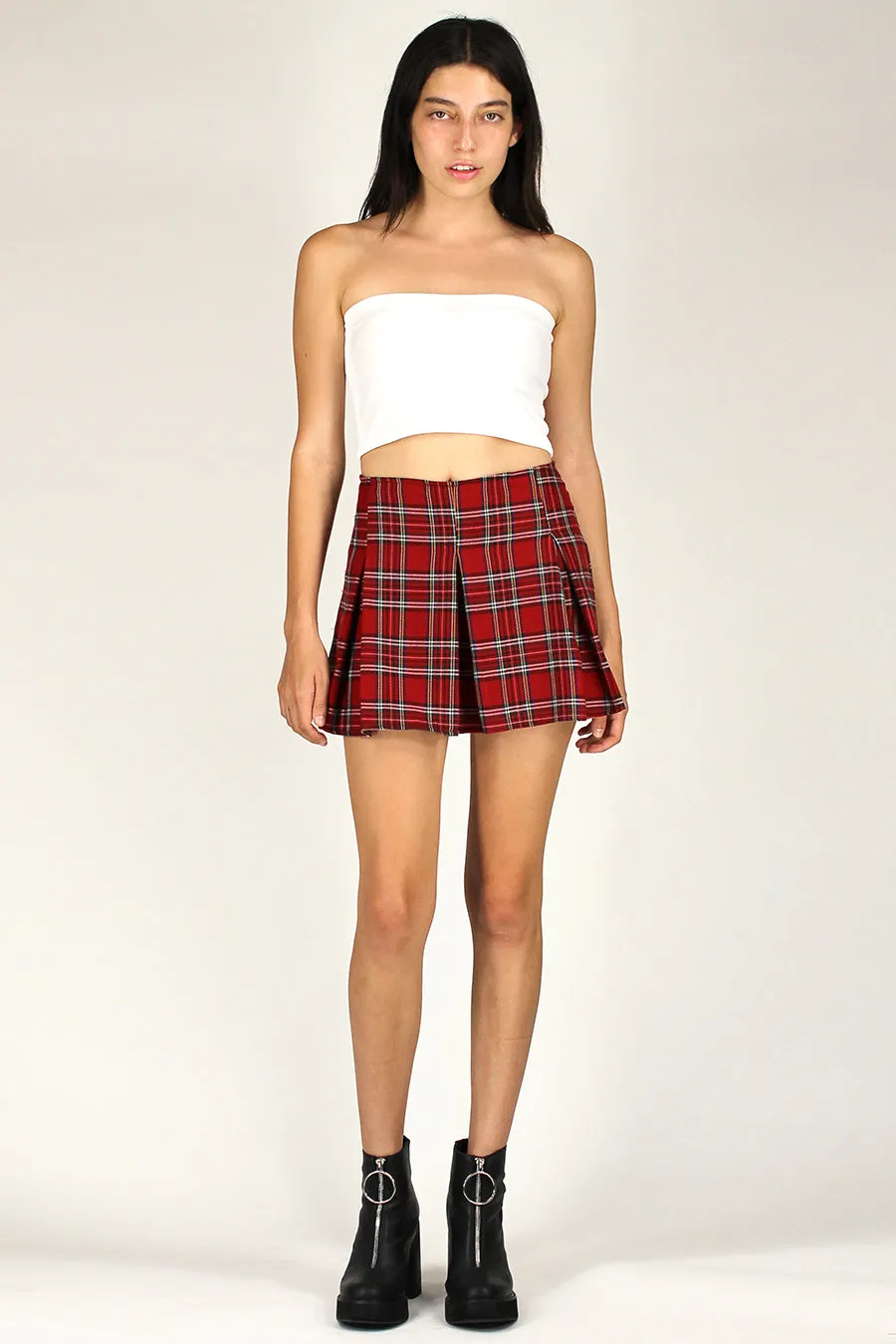 Pleated Skirt - Red Plaid