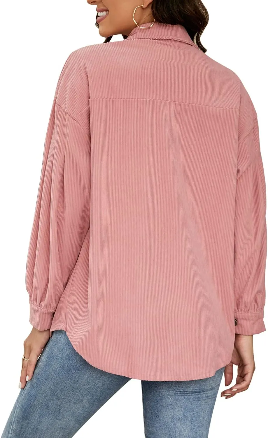 Plus Size Corduroy Jacket for Women Casual Long Sleeve Button Down Shacket Jacket