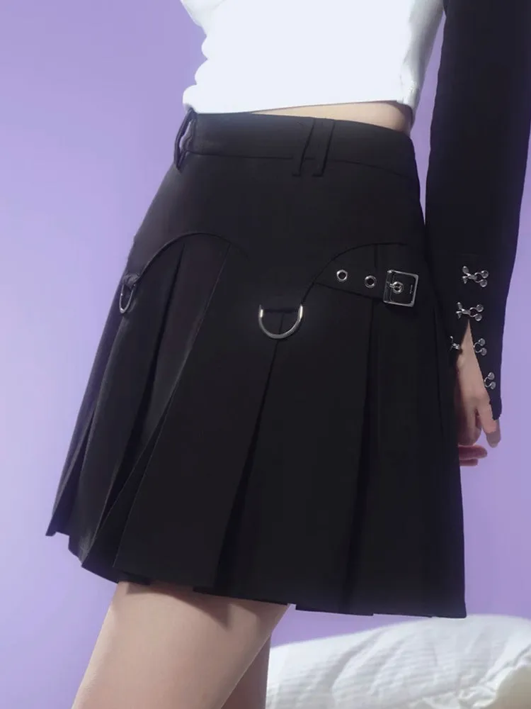 Punk Street High Waist Strap Pleated Skirt【s0000003835】