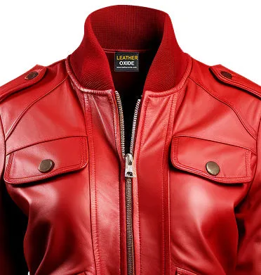 Red Leather Jacket Strap Pockets