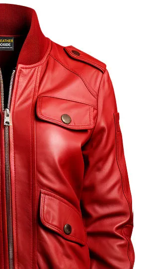 Red Leather Jacket Strap Pockets