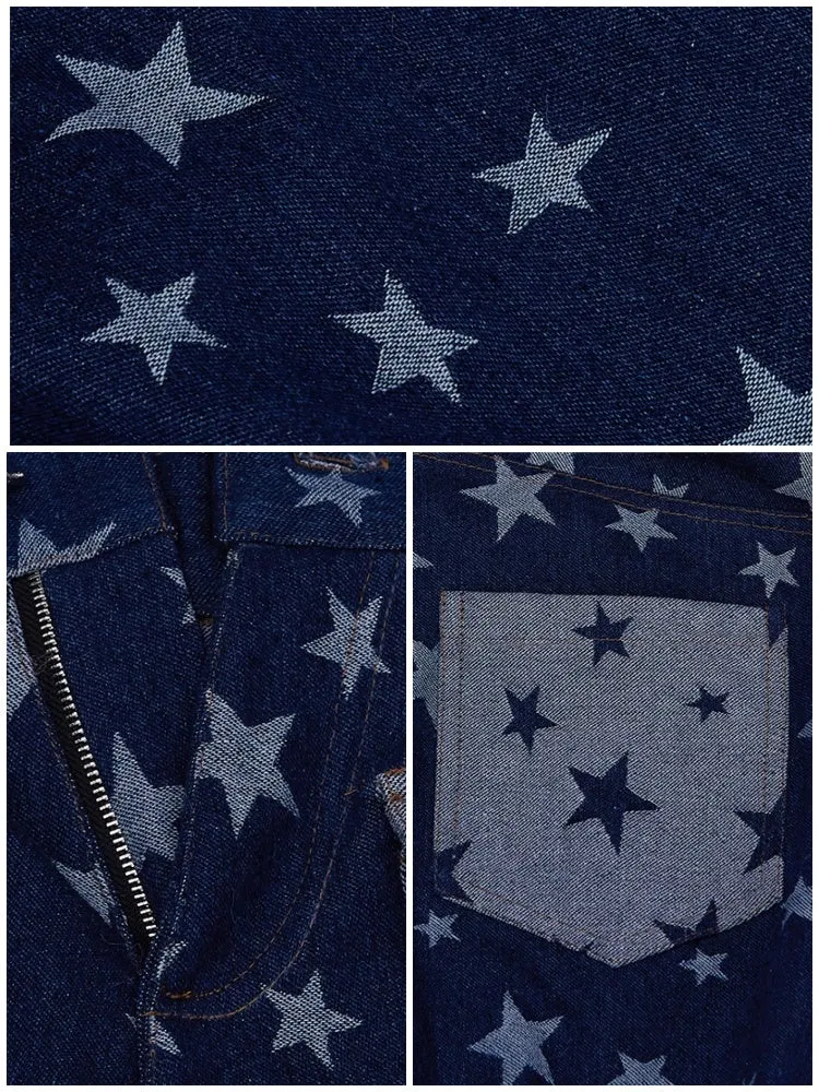 Retro Cute Y2K Star Pattern Wide Leg Loose Mop Jeans Pants【s0000003179】