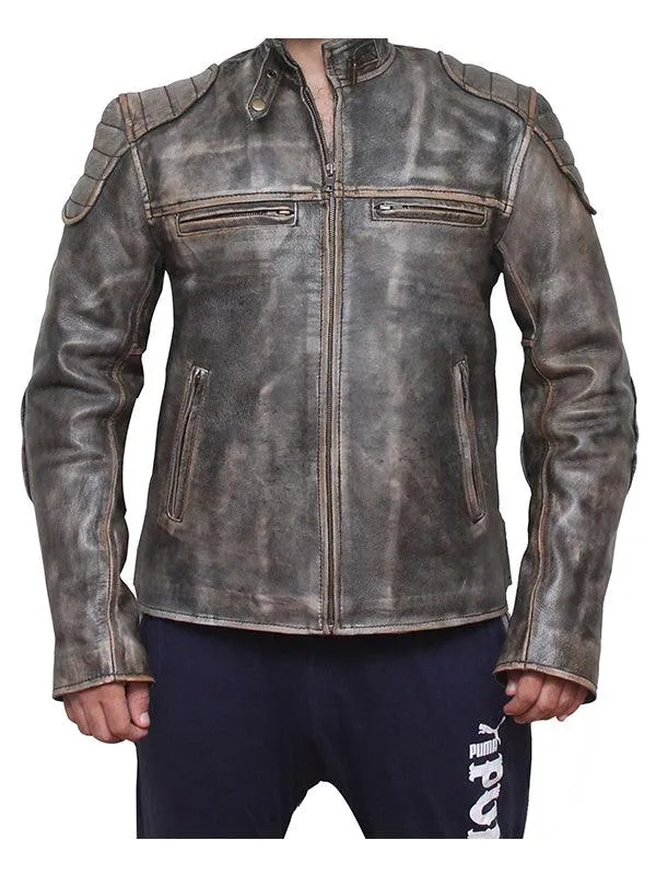 Retro Men Vintage Biker Leather Jacket - Antique