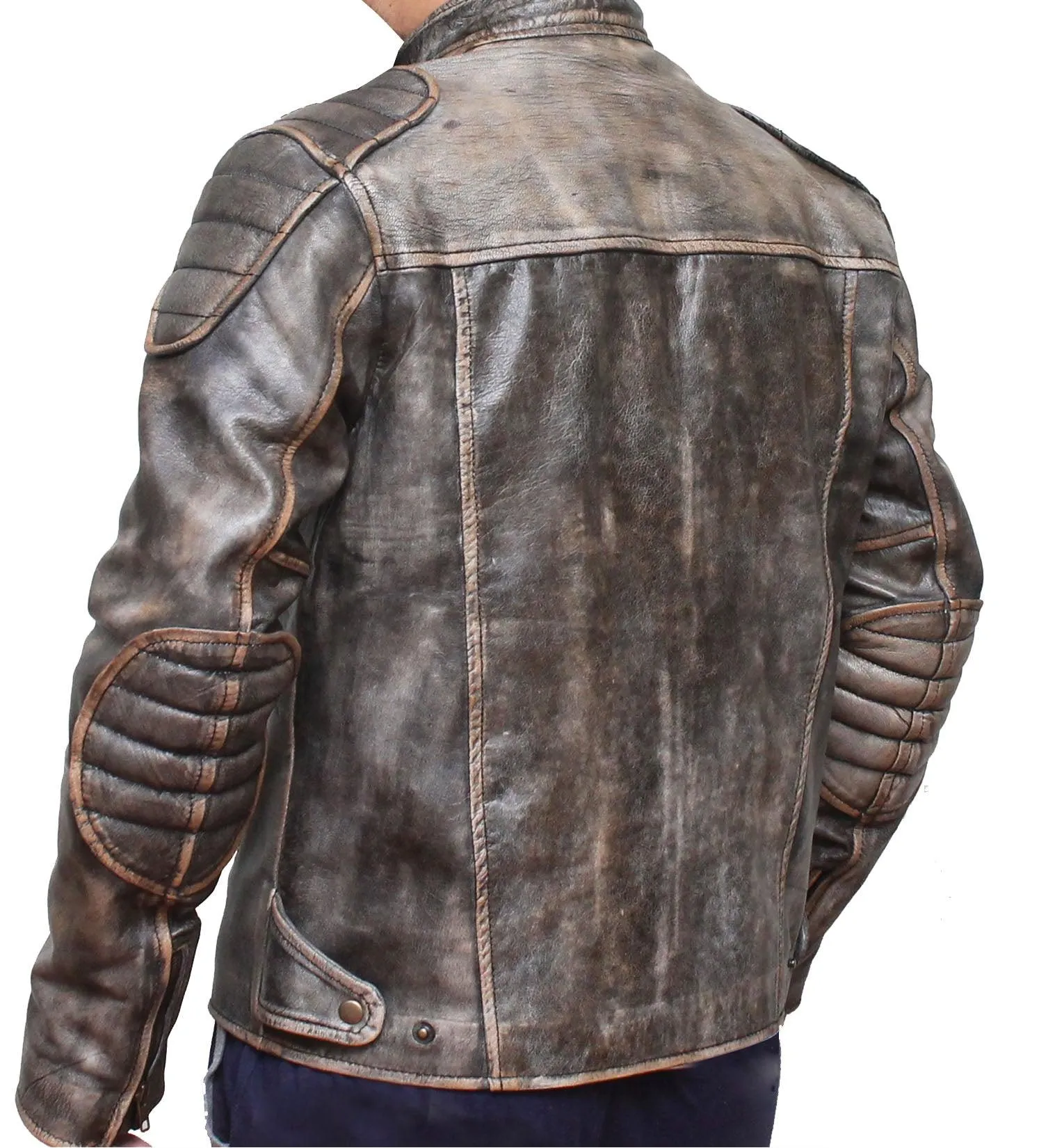 Retro Men Vintage Biker Leather Jacket - Antique
