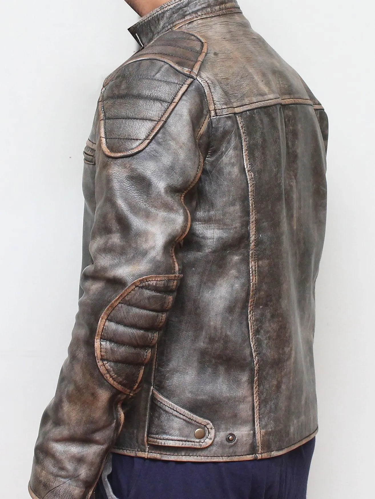 Retro Men Vintage Biker Leather Jacket - Antique