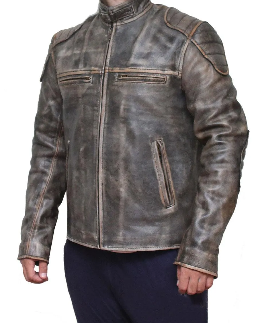 Retro Men Vintage Biker Leather Jacket - Antique