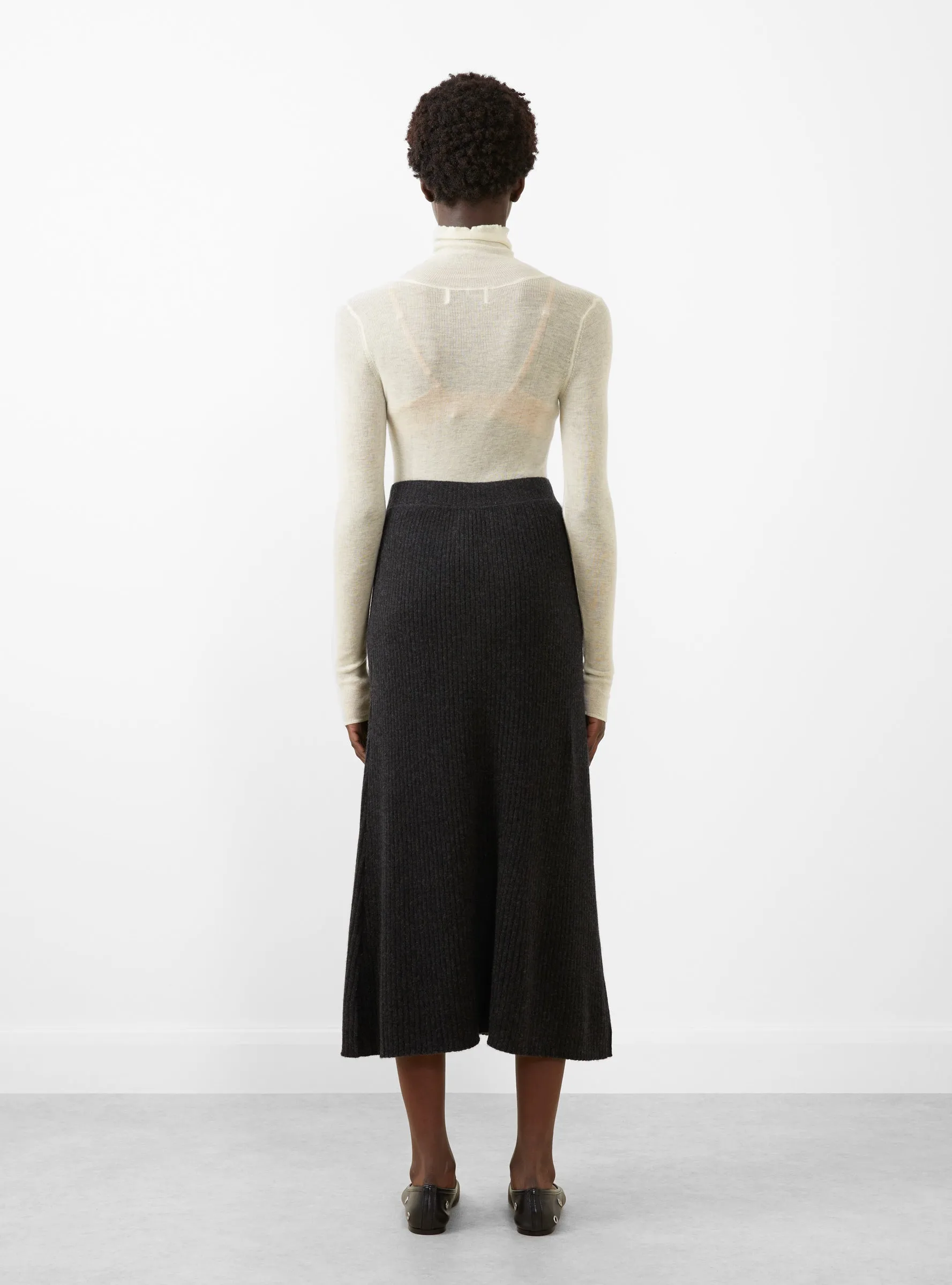 Rib Semi Circle Midi Skirt Black Melange