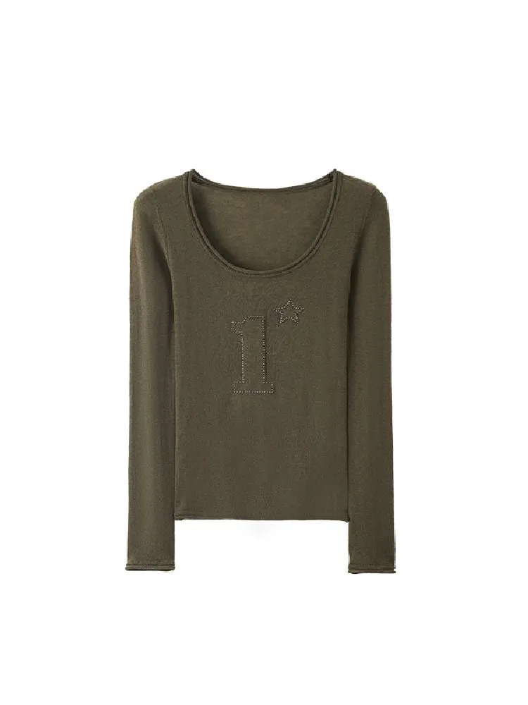 Rivets large round neck bottoming shirt【s0000010636】
