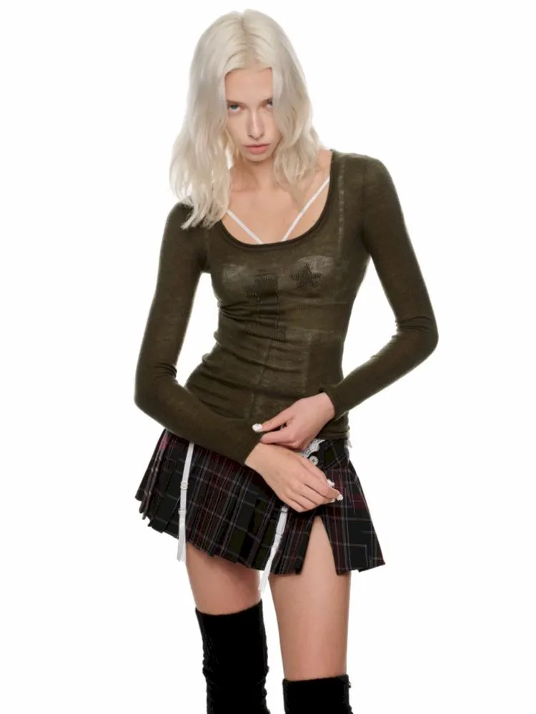 Rivets large round neck bottoming shirt【s0000010636】