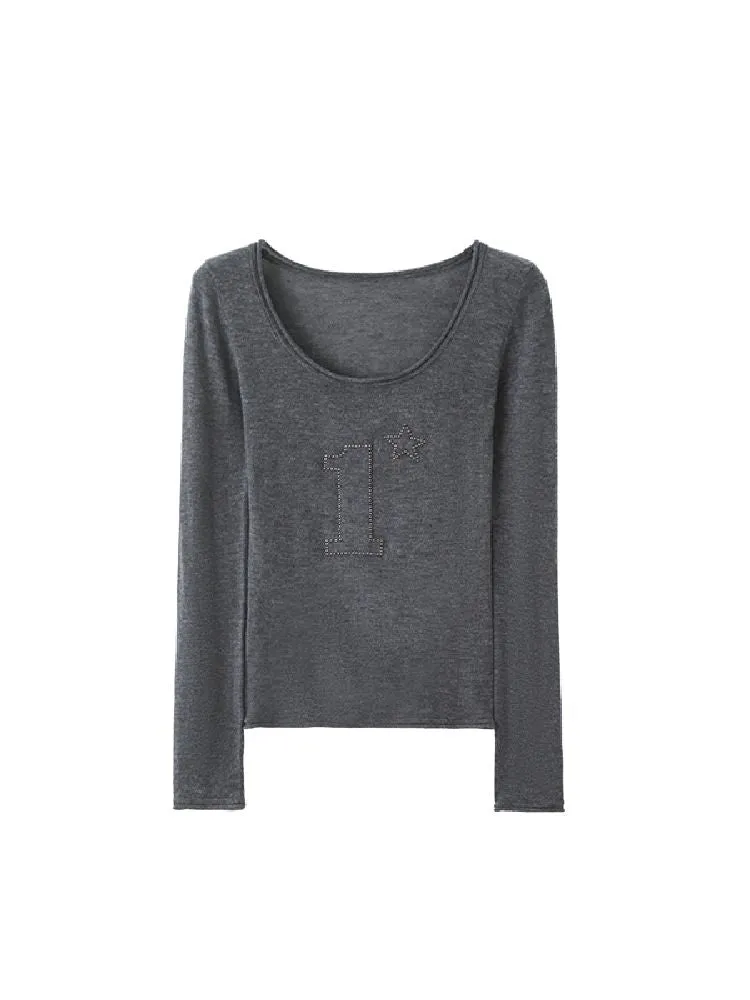 Rivets large round neck bottoming shirt【s0000010636】