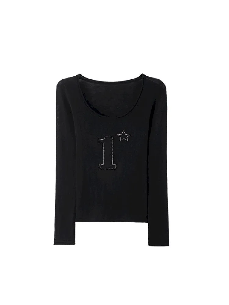 Rivets large round neck bottoming shirt【s0000010636】