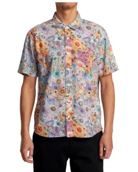 RVCA Mens Sage Vaughn Short Sleeve Button Down Shirt