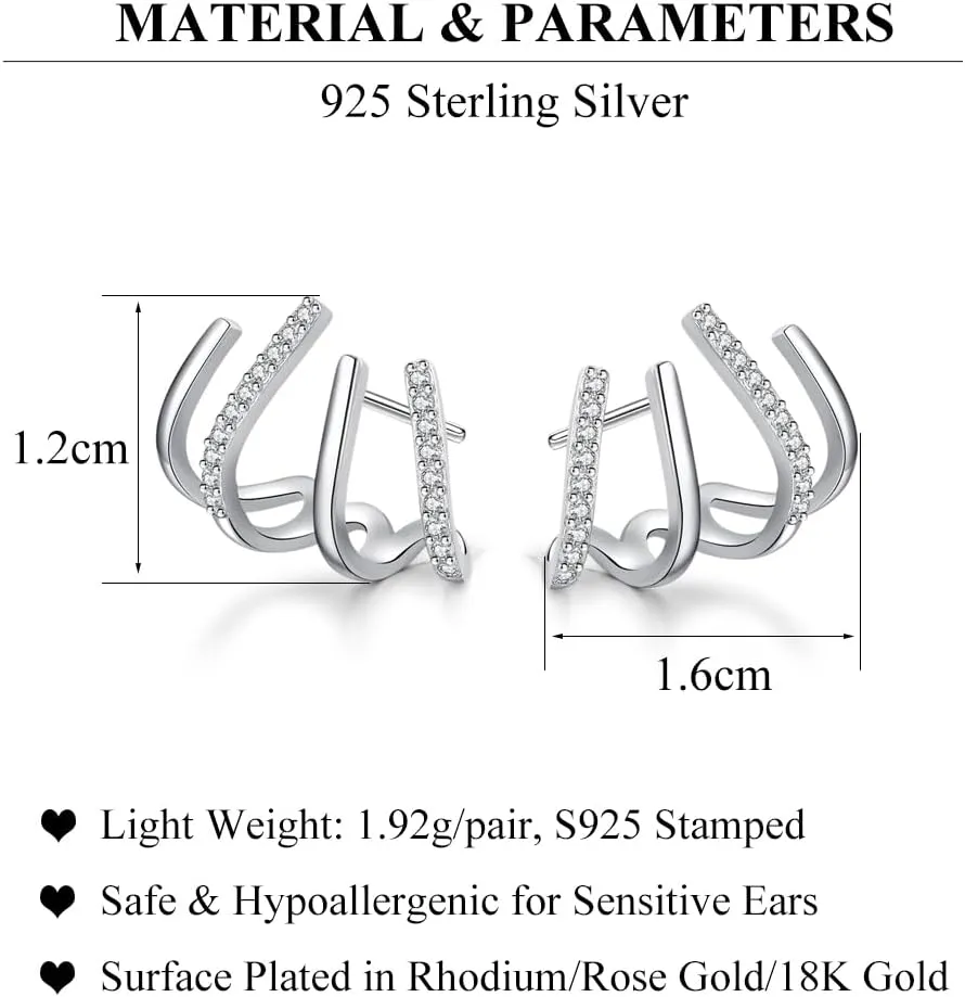SLUYNZ Solid 925 Sterling Silver Claw Earrings Huggie for Wome Half Hoop Earrings Cuff Earrings Wrap