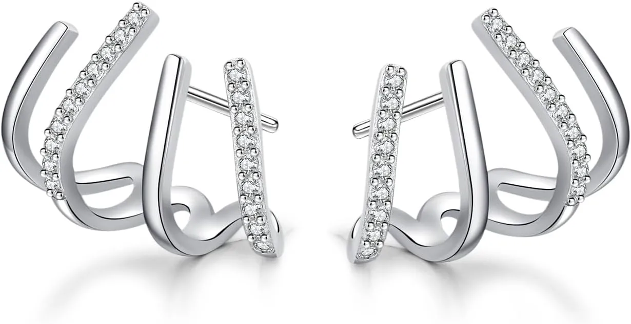 SLUYNZ Solid 925 Sterling Silver Claw Earrings Huggie for Wome Half Hoop Earrings Cuff Earrings Wrap
