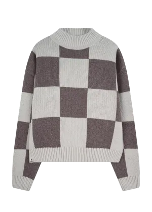 Strick-Sweater KARO OysterGrey/Schokolade