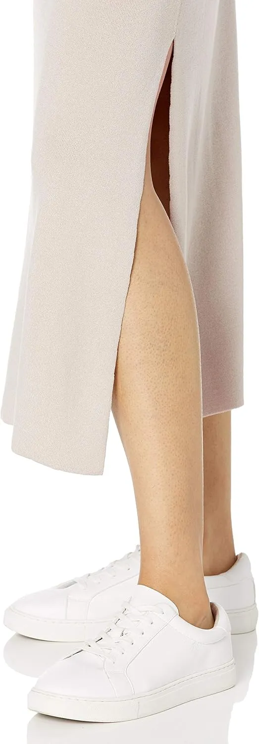 The Drop Women's Gabriela High Neck Cut-in A-line Side-Slit Maxi Sweater Dress