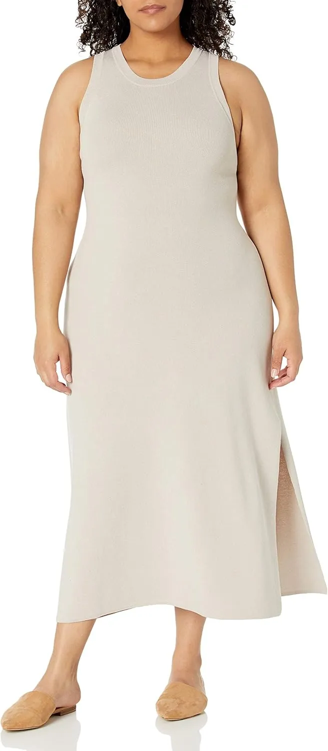 The Drop Women's Gabriela High Neck Cut-in A-line Side-Slit Maxi Sweater Dress