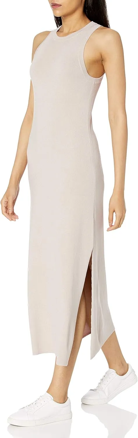 The Drop Women's Gabriela High Neck Cut-in A-line Side-Slit Maxi Sweater Dress