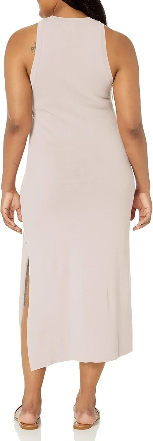 The Drop Women's Gabriela High Neck Cut-in A-line Side-Slit Maxi Sweater Dress